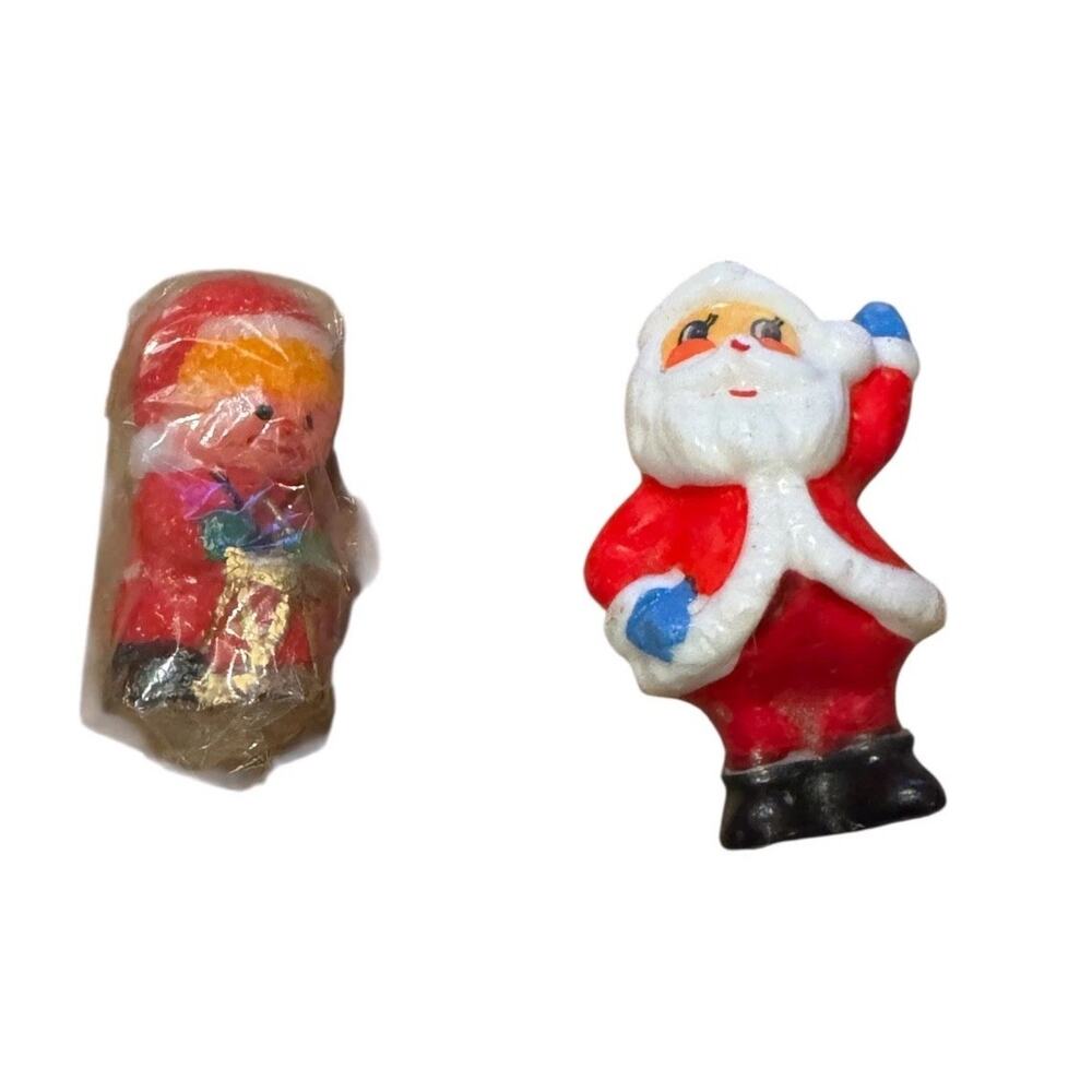 Vintage Christmas Candle Lot Santa Japan & Drummer Boy Wrapped Melted Wax Figure